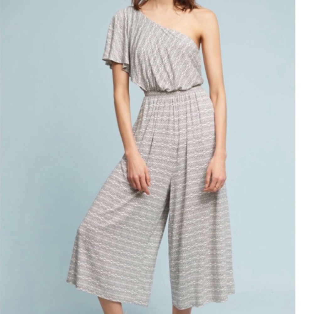 Anthropologie Gray One-Shoulder Jumpsuit